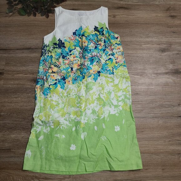 J.Jill size S Sheath shift Dress Sleeveless 100% Linen white Floral Lined - Picture 1 of 4